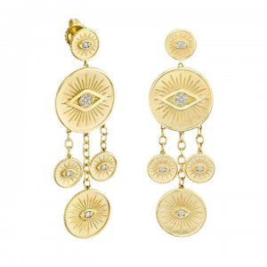 Gold & Diamond Evil Eye Coin Chandelier Earrings