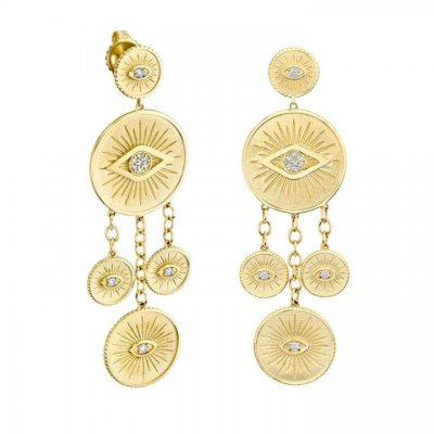 Gold & Diamond Evil Eye Coin Chandelier Earrings