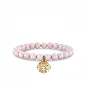 Gold & Diamond Pearl Small Clam Shell on Rose Freshwater Pearl