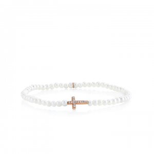 Rose Gold & Diamond Cross on Pearl