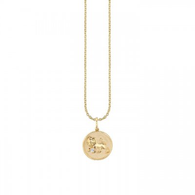 Gold & Diamond Leo Zodiac Medallion