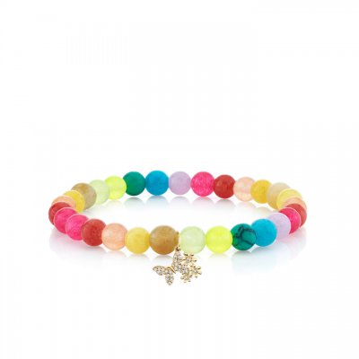 Gold & Diamond Daisy Butterfly on Rainbow Jade