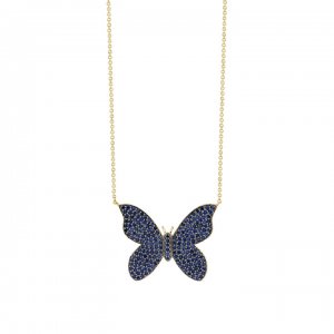 Gold & Sapphire Large Butterfly Necklace