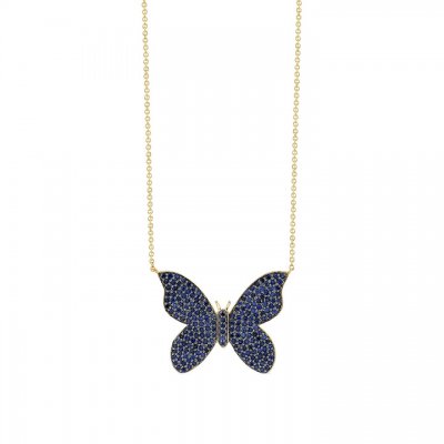 Gold & Sapphire Large Butterfly Necklace