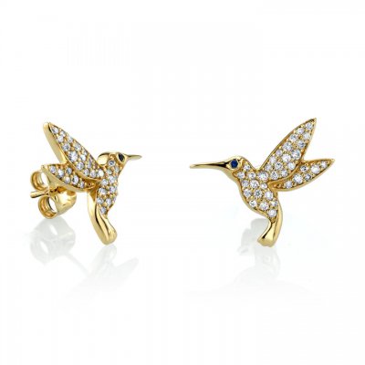 Gold & Diamond Large Hummingbird Stud