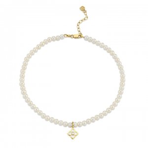 Gold & Pearl Mini Moroccan Flower Anklet on Fresh Water Pearls