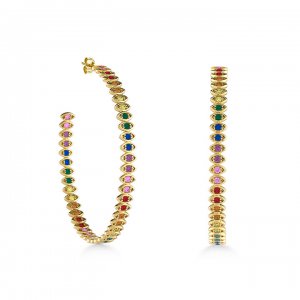 Gold & Rainbow Large Marquise Evil Eye Hoops