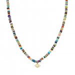 Pure Gold Evil Eye on Rainbow Heishi Necklace