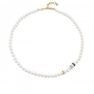 Men's Collection Gold & Diamond Rondelles Freshwater Pearl Necklace