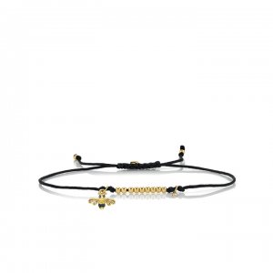 Gold & Diamond Tiny Bee Cord Bracelet