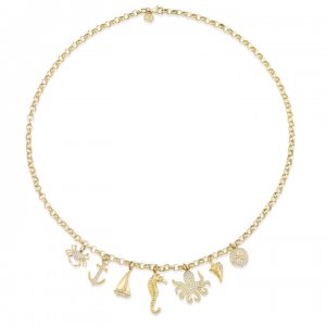 Gold & Diamond Sea Creatures Multi-Charm Necklace