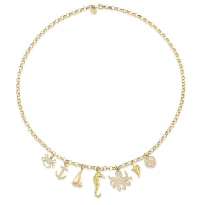 Gold & Diamond Sea Creatures Multi-Charm Necklace