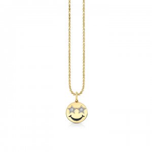 Little Loves Gold & Diamond Star Eyes Happy Face Necklace