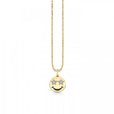 Little Loves Gold & Diamond Star Eyes Happy Face Necklace