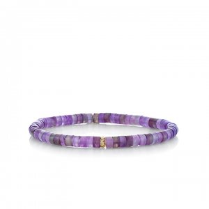 Gold & Diamond Rondelle on Amethyst Heishi