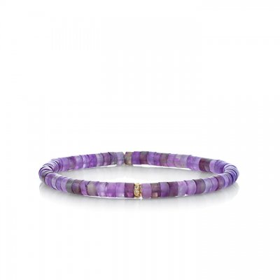 Gold & Diamond Rondelle on Amethyst Heishi