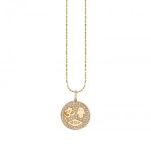 Gold & Pave Diamond Protection Tableau Medallion Charm