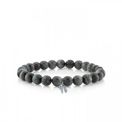 Men's Collection White Gold & Diamond Chai on Grey Cat's Eye