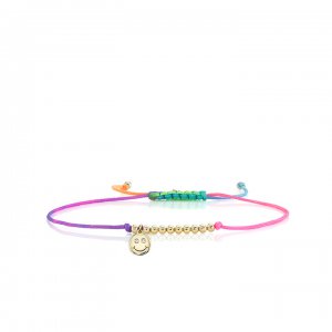 Gold & Diamond Tiny Happy Face Cord Bracelet