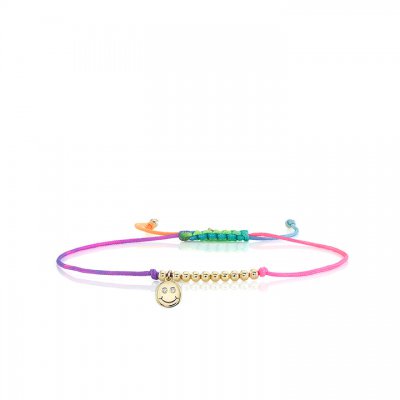 Gold & Diamond Tiny Happy Face Cord Bracelet