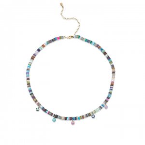 Gold & Diamond Multi Enamel Stone Charm Necklace