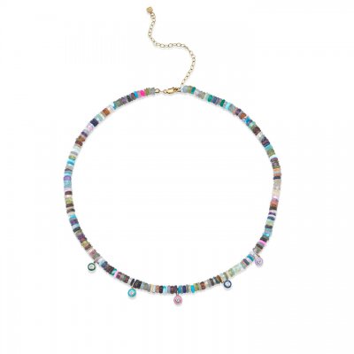 Gold & Diamond Multi Enamel Stone Charm Necklace