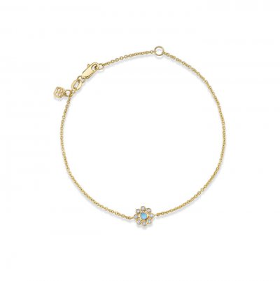 Gold & Diamond Bezel Enamel Flower Bracelet