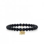 Gold & Pave Diamond Small Elephant on Matte Black Onyx