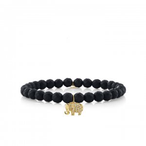 Gold & Pave Diamond Small Elephant on Matte Black Onyx