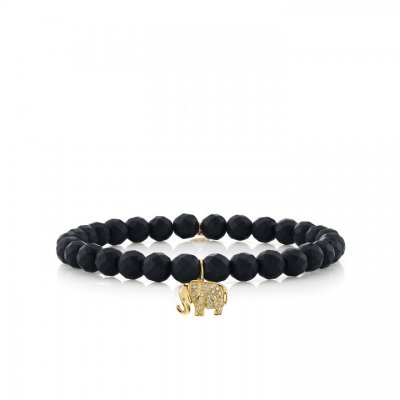 Gold & Pave Diamond Small Elephant on Matte Black Onyx