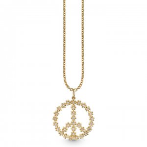 Gold & Diamond Tiny Daisy Peace Sign Charm