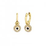 Gold Huggie Hoop and Enamel Evil Eye Charm Earrings