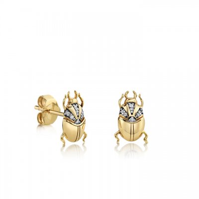 Gold & Diamond Small Scarab Stud