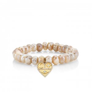 Gold & Diamond Heart Tricon on Moonstone