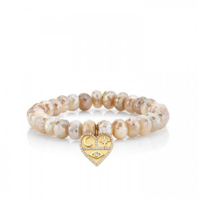 Gold & Diamond Heart Tricon on Moonstone