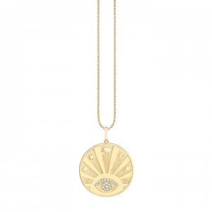 Gold & Diamond Evil Eye Luck with Rays Coin Charm