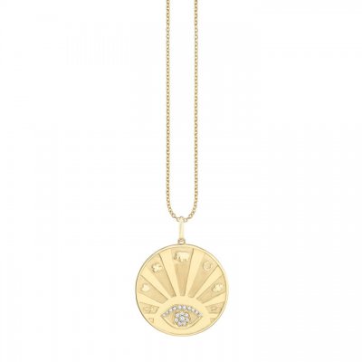 Gold & Diamond Evil Eye Luck with Rays Coin Charm