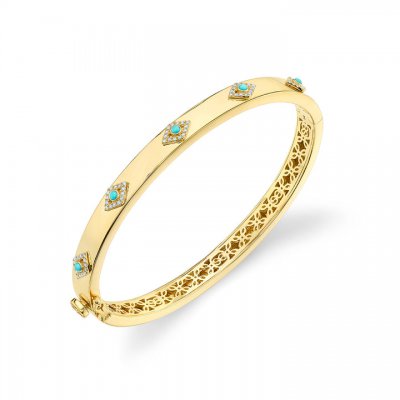 Gold & Diamond and Turquoise Multi Evil Eye Bangle