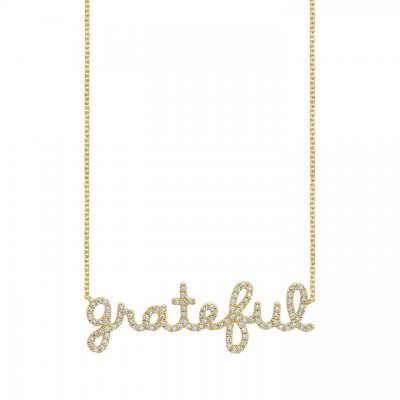 Gold & Diamond Grateful Script Necklace