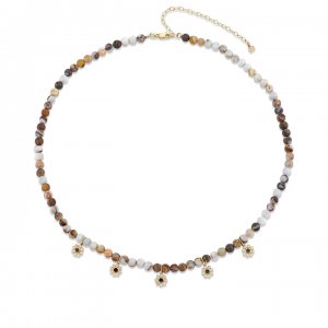 Gold & Diamond Enamel Multi-Charm Wooden Opal Necklace