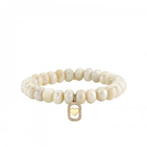 Gold & Diamond Heart Open Icon on Cream Moonstone