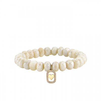 Gold & Diamond Heart Open Icon on Cream Moonstone