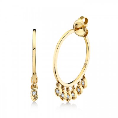 Gold & Diamond Medium Marquise Eye Fringe Hoops