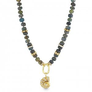 Gold & Diamond Nautilus Charm & Multi-Rondelle Sapphire Necklace