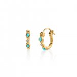 Gold Turquoise & Diamond Bezel Huggie Hoops