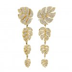 Gold Pave Diamond Monstera Leaf Drop Earrings