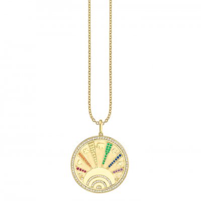 Gold & Diamond Rainbow Luck Coin with Rays Charm