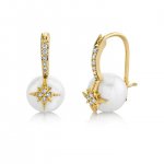 Gold & Diamond Starburst Small Pearl Bead Earrings