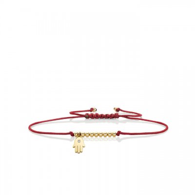 Gold & Diamond Tiny Hamsa Cord Bracelet