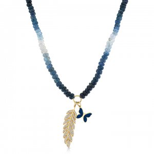 Gold & Diamond Butterfly & Feather Sapphire Necklace